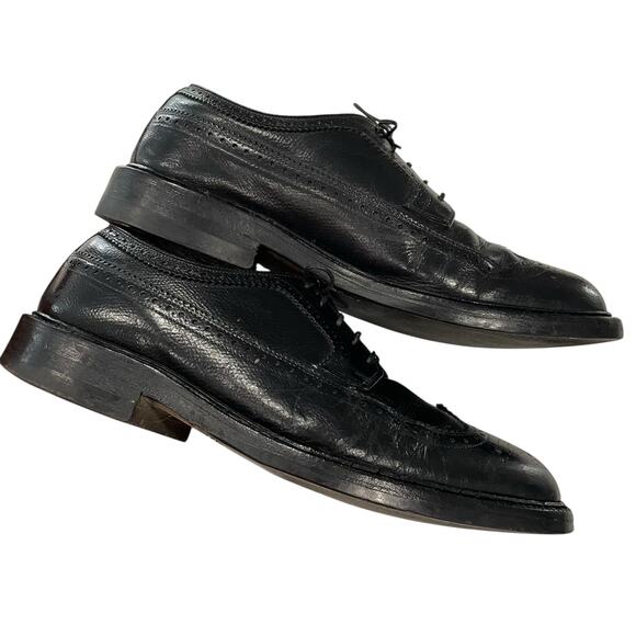 Hanover Black Wingtip Shoes Men 8.5 Leather Dress Lace Up Oxfords Vintage READ